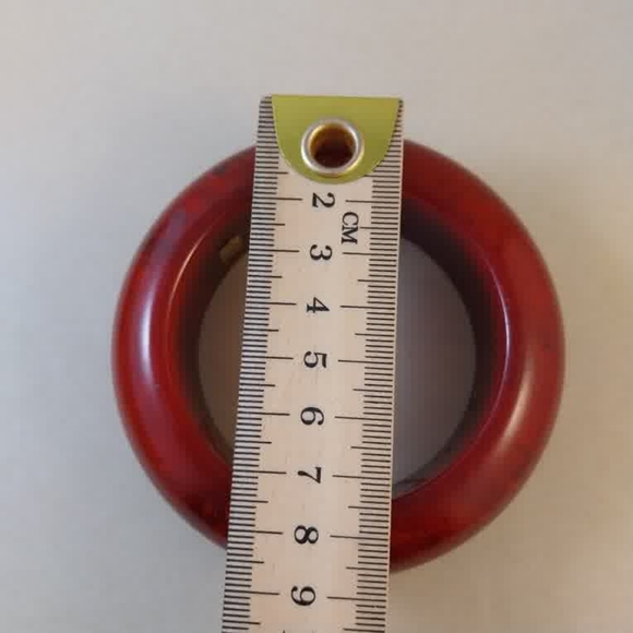 Vintage Bakelite Red Resin Dome Bangle Bracelet - Picture 6 of 16